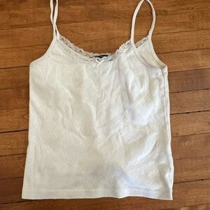 White Brandy Melville Tank with Lace Detailing